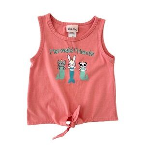 Little Lass Coral Mermaid Friends Tank Top with Front Tie Knot | Girl 3T